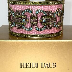 Heidi Daus Pink Faux Snakeskin Crystal Cuff Bracelet, Multicolor Rhinestones